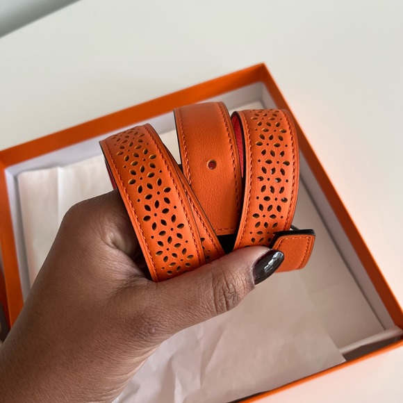 Hermes Reversible Belt - New, Never Worn Orange and Rose Jaipur - Picture 6 of 13